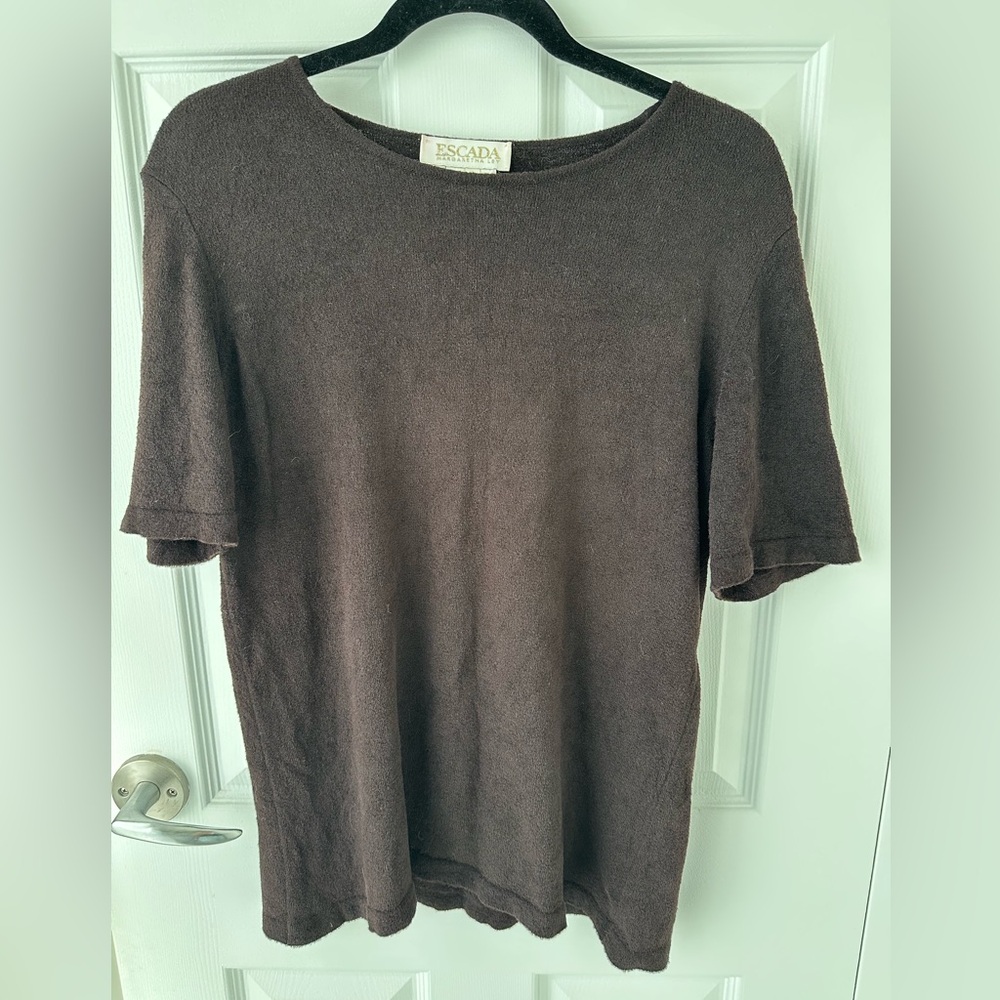 Vintage Escada Margaretha Ley Dark Chocolate Mocha Brown Textured Top Size M